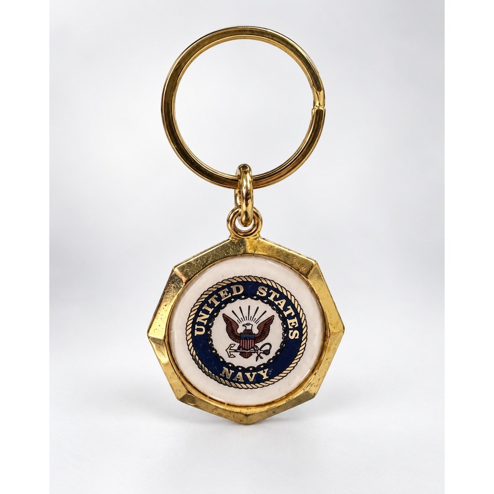 Vintage United States Navy Gold Tone Keychain Made in USA 3.25 Inch